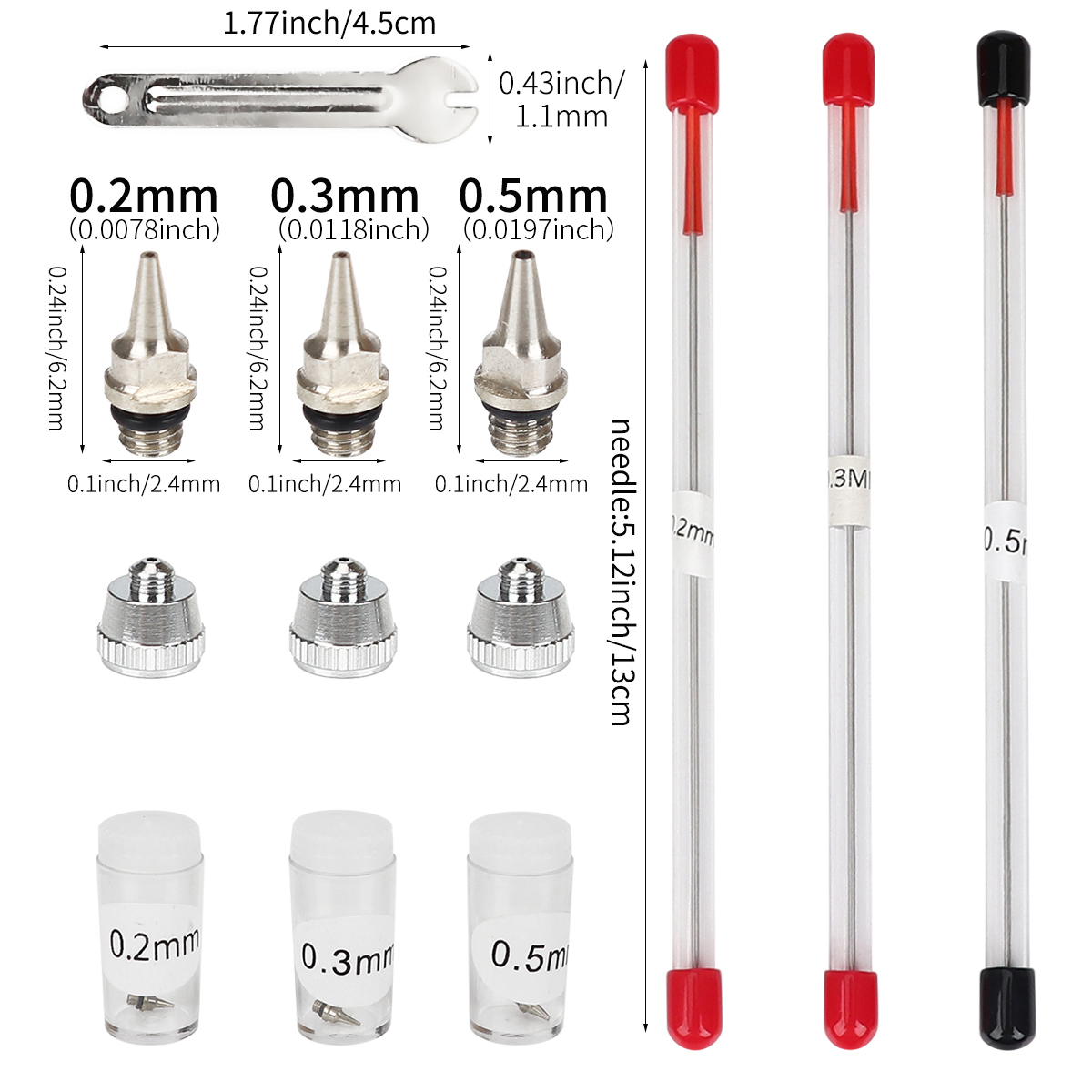 Airbrush Kit With Mini Compressor - 3pcs set 0.2/0.3/0.5mm Airbrush Nozzle Needle