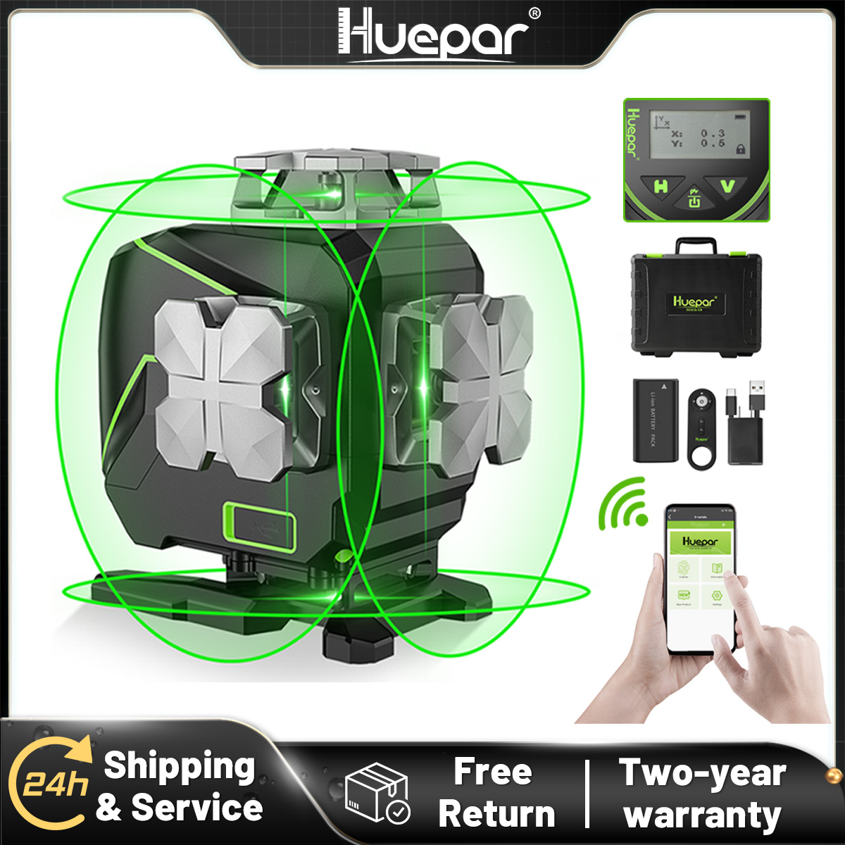 Laser Level 16 Lines 4D Green - Huepar S04CG-A 16 Lines 4D Cross