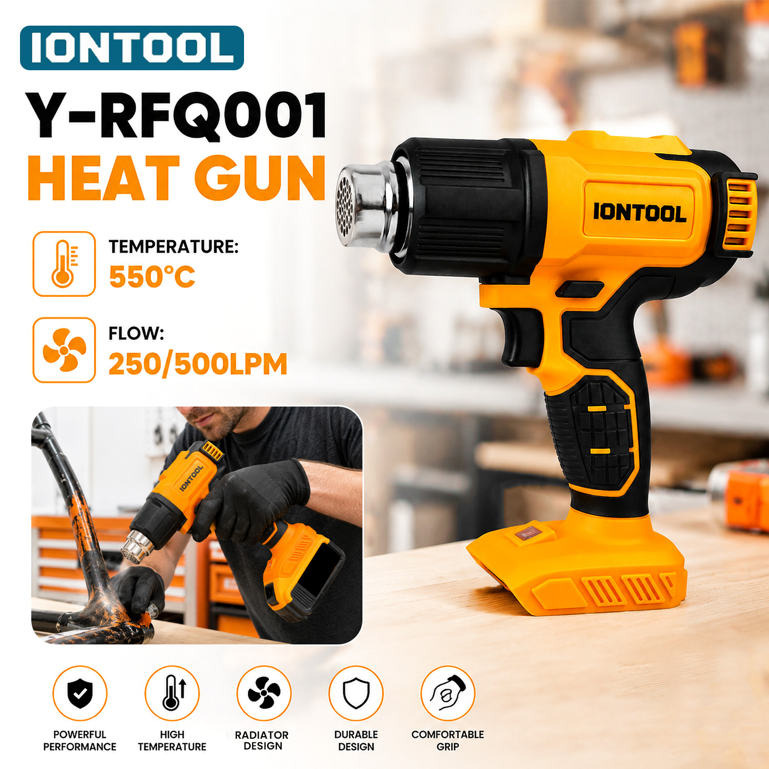 Cordless Heat Gun For Shrink Tubing - IONTOOL Yellow Cordless Heat Gun 550℃