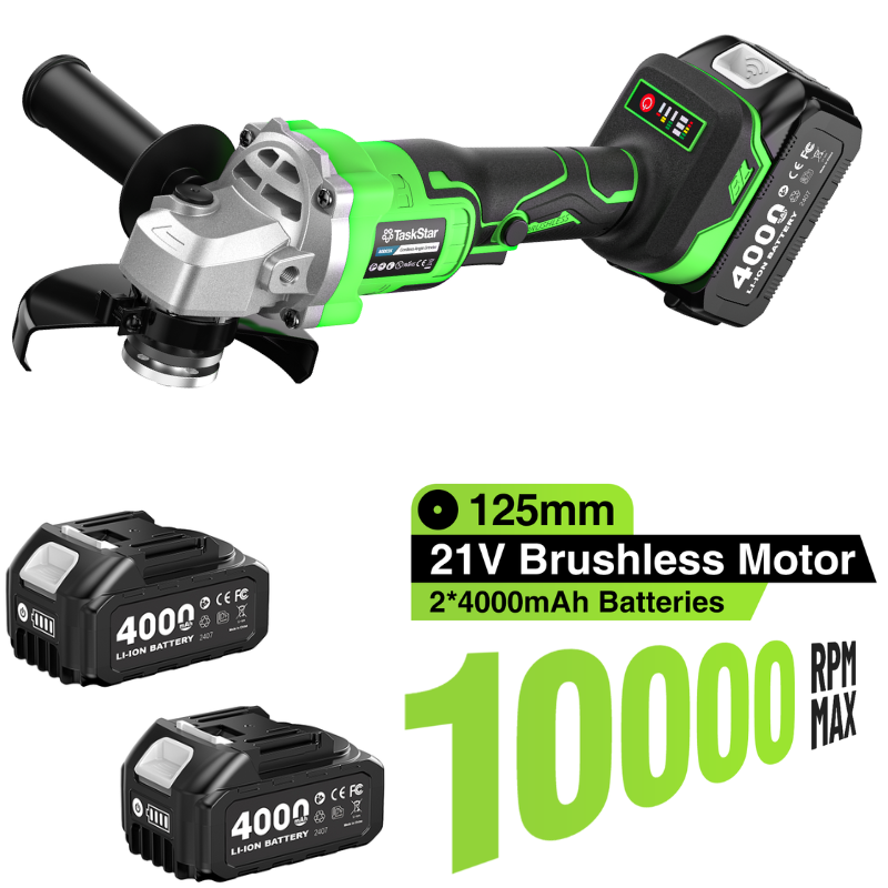 Brushless Angle Grinder Battery Powered - TaskStar 10000 RPM Angle Grinder Kit