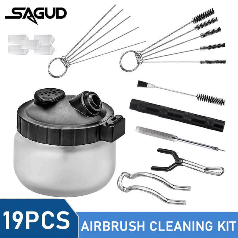 Airbrush Kit With Mini Compressor - SAGUD 19PCS Airbrush Cleaning Kit Spray