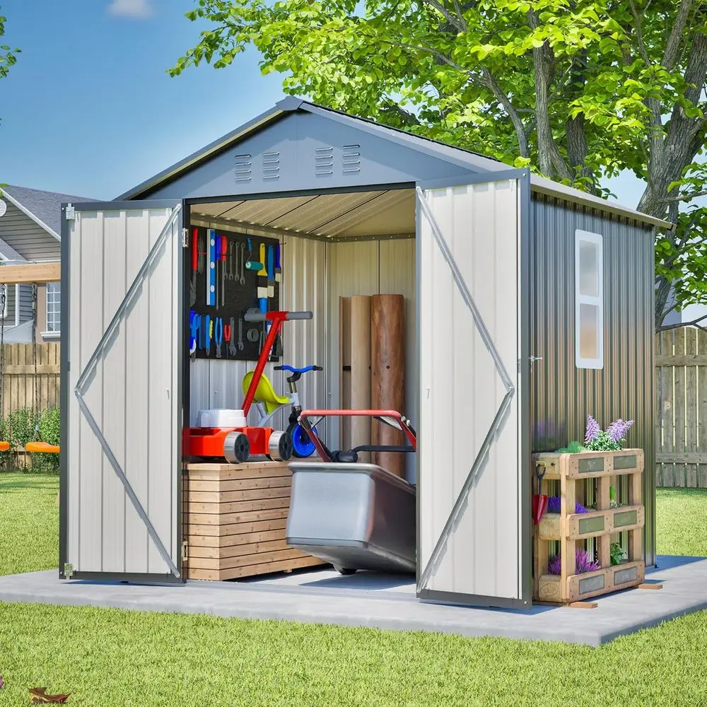 Garden Tools - 6x6 Galvanized Steel Outdoor Storage Shed