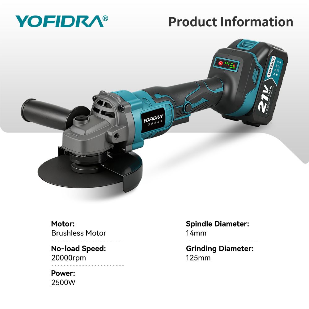 YOFIDRA 125mm Brushless Angle  - огляд і ціна Brushless Angle Grinder Battery Powered