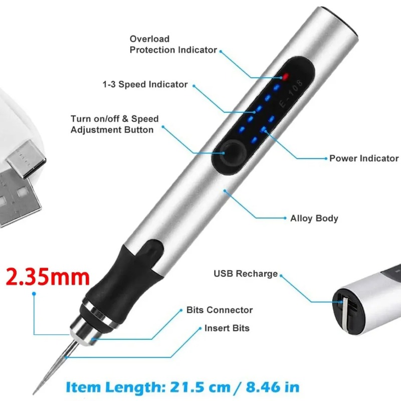 Electric Engraving Pen USB Cor - огляд і ціна Cordless Rotary Tool Kit Accessories