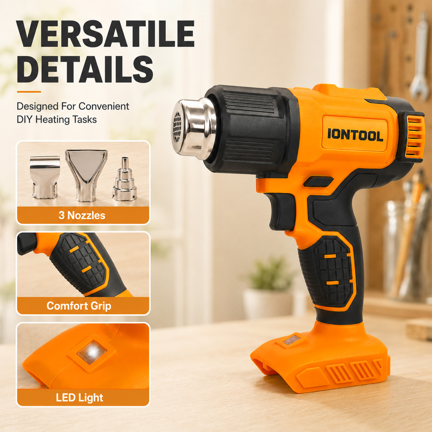 IONTOOL 250/500LPM 550℃ Cordle - огляд і ціна Cordless Heat Gun For Shrink Tubing