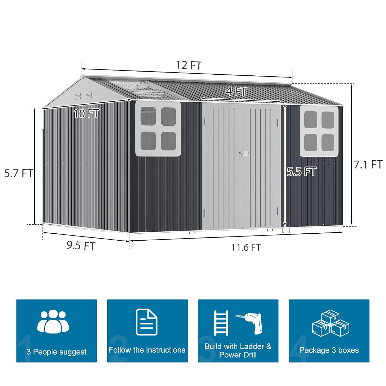 12x10 FT Metal Storage Shed wi - огляд і ціна Garden Tools